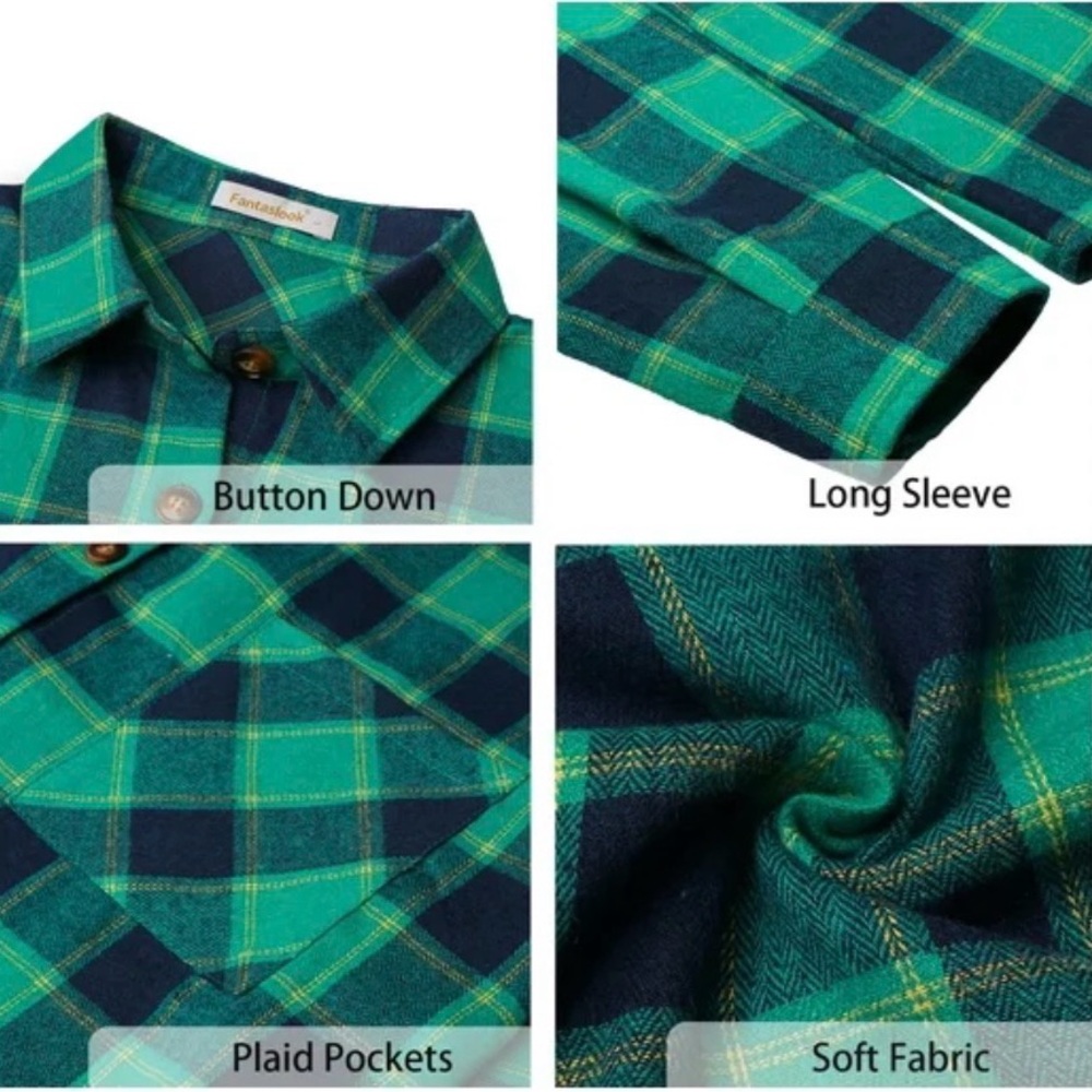 Teal and Black Plaid Button-Up Shirt - Picture 2 of 9
